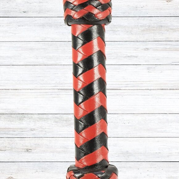 Premium Leather 20-Tail Flogger | Red & Black Heavy-Duty Impact Toy - Picture 2 of 9
